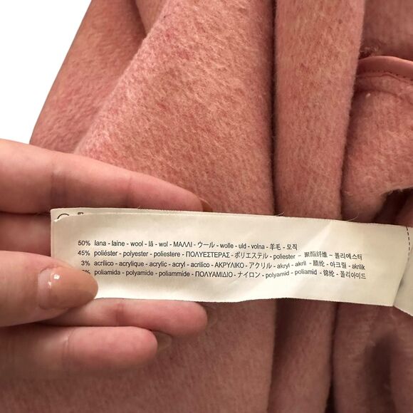 ZARA Wool Long Overcoat Side Zippers Pink X-Small - Picture 6 of 6